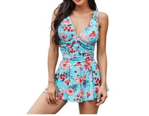 Floral Swimdress Tummy Control One Piece Swimsuit